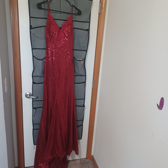 Red sequin long prom - Picture 1 of 5